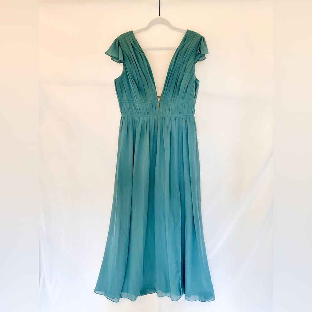 Revelry Cora Chiffon Bridesmaid Dress in Desert Blue Petite Length